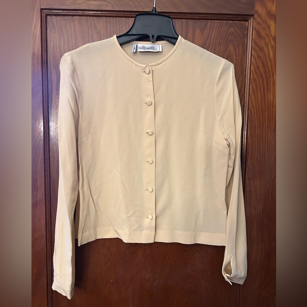 Pianoforte di MaxMara Vintage 90s Beige Semi Sheer Button Down Top 42 8 Small